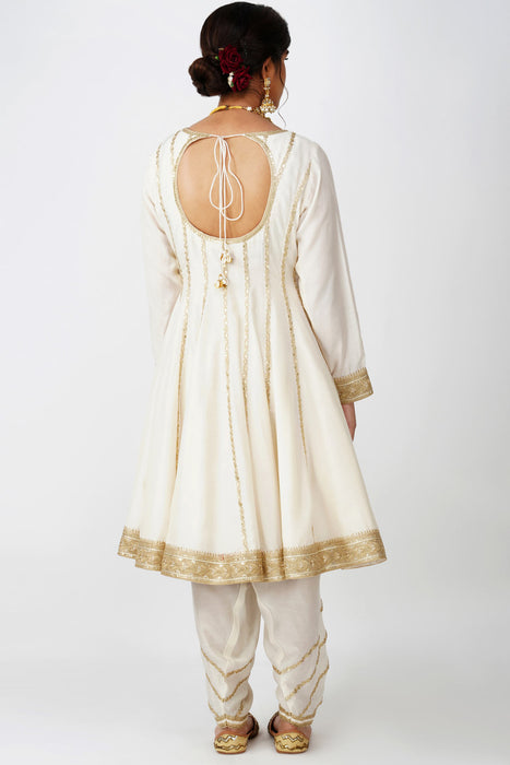 Ivory Beige Frock-Style Anarkali Suit Set