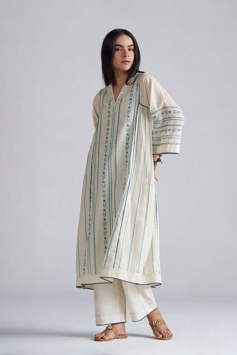 Ivory With Blue Cotton Linen Co-ord Set