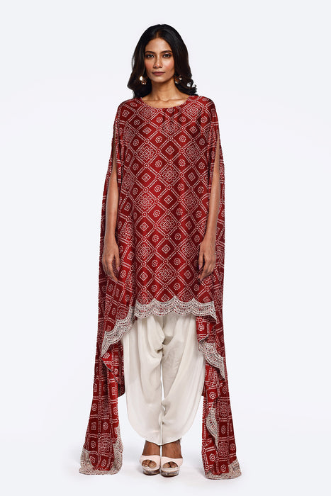 Bandhani Printed Satin Kaftan Set