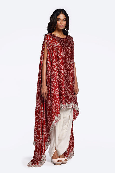 Bandhani Printed Satin Kaftan Set