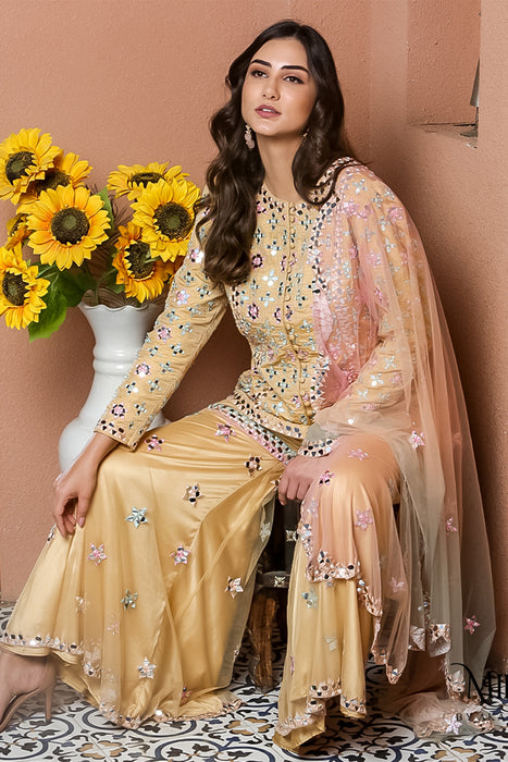 Noori- Mirror work Jacket Garara Set.