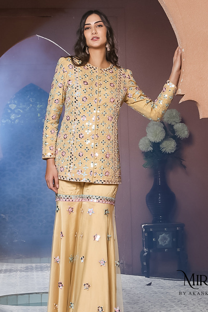 Noori- Mirror work Jacket Garara Set.