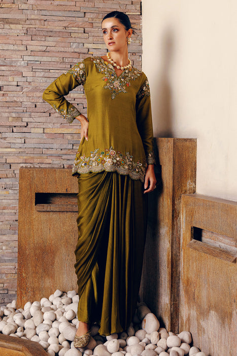 KURTA SET WITH DRAPED SKIRT