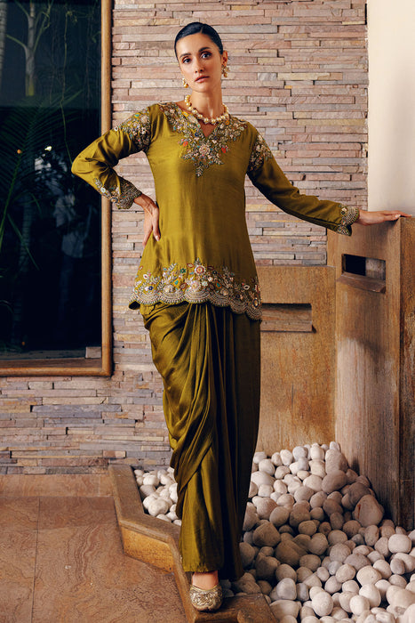 KURTA SET WITH DRAPED SKIRT