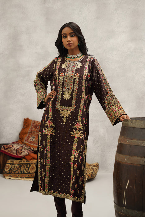 Brown embroidered suit set