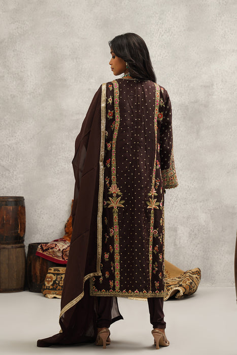 Brown embroidered suit set