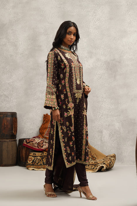 Brown embroidered suit set