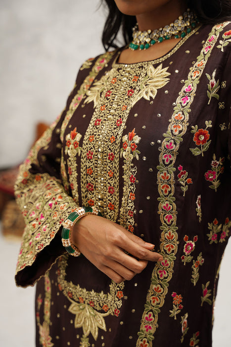 Brown embroidered suit set
