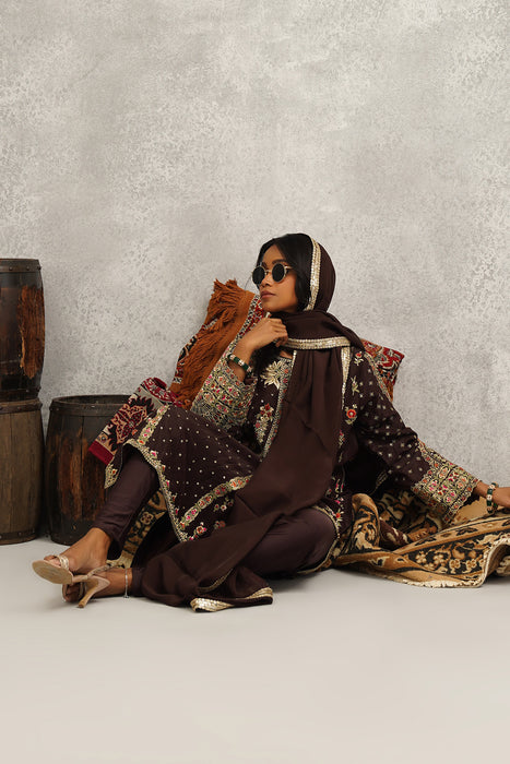 Brown embroidered suit set