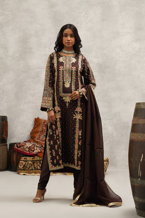 Brown embroidered suit set