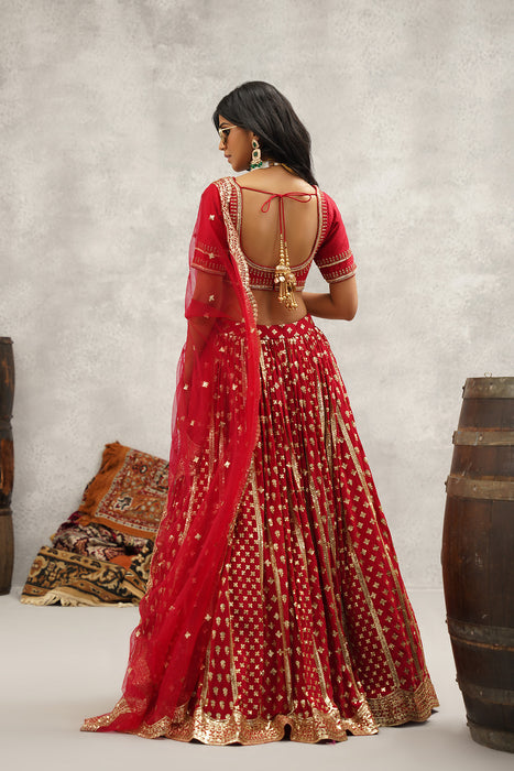 Maroon sequins embroidered lehenga, blouse and dupatta set
