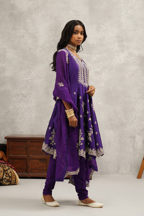 purple embroidered suit set