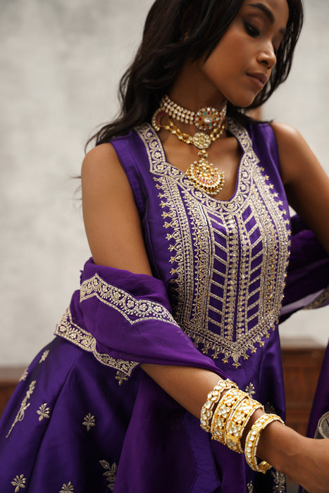 purple embroidered suit set