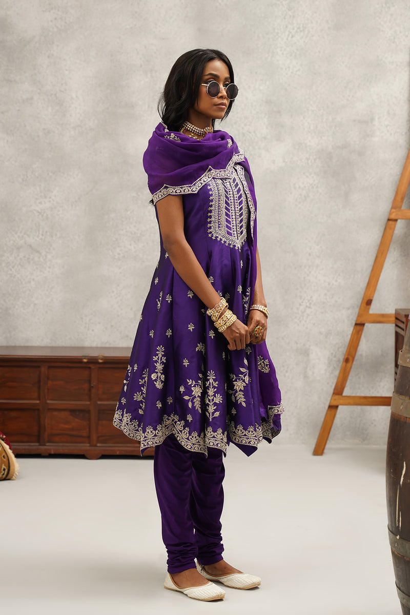 purple embroidered suit set