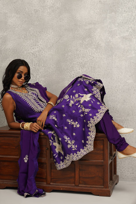 purple embroidered suit set