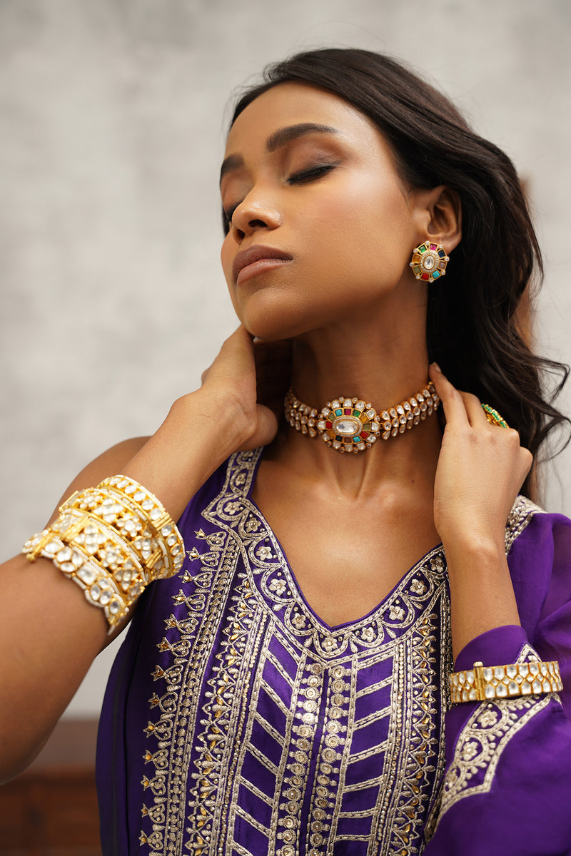 purple embroidered suit set