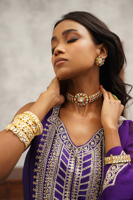 purple embroidered suit set