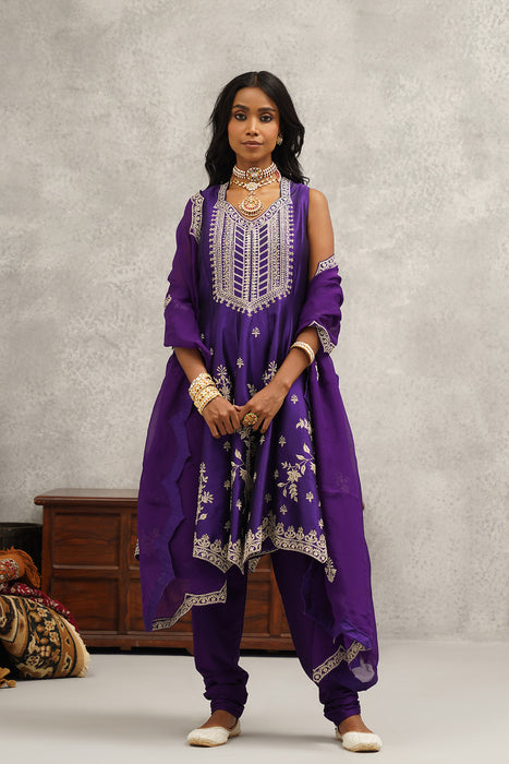 purple embroidered suit set