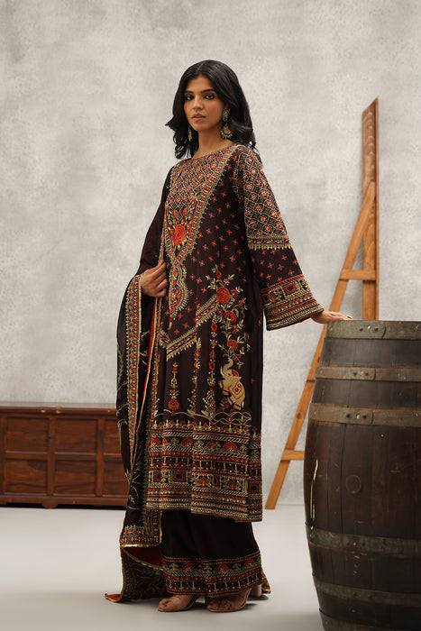 Brown embroidered suit set