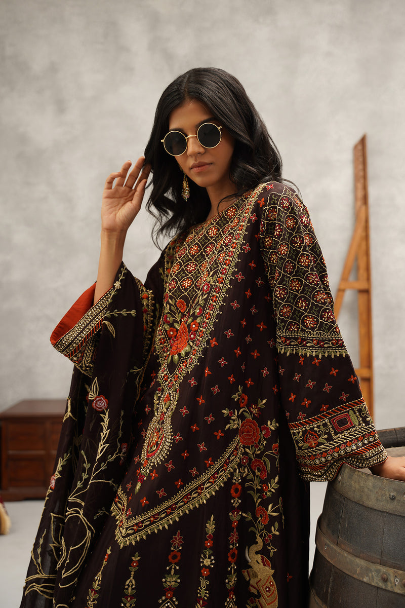 Brown embroidered suit set