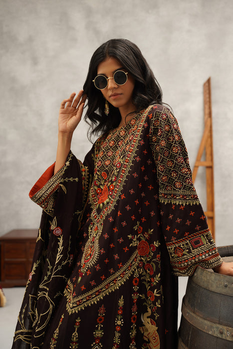 Brown embroidered suit set