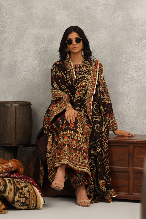 Brown embroidered suit set