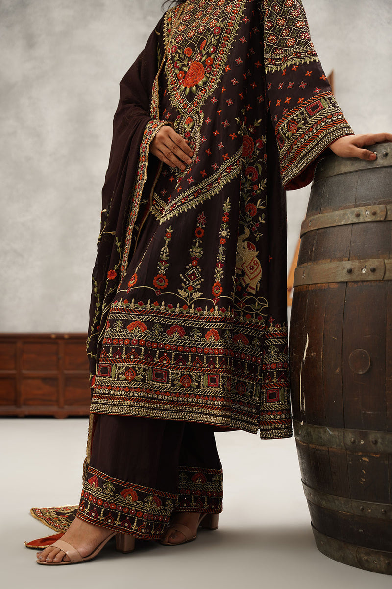 Brown embroidered suit set