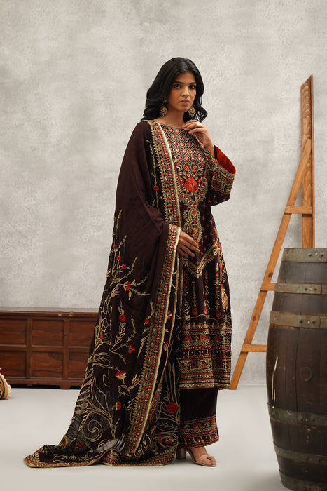 Brown embroidered suit set