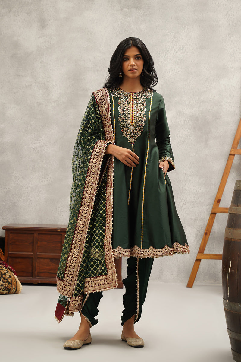 Green embroidered anarkali dhoti set