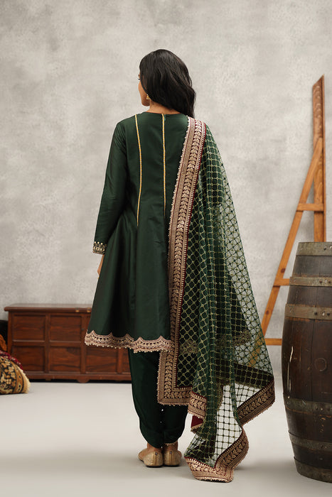 Green embroidered anarkali dhoti set