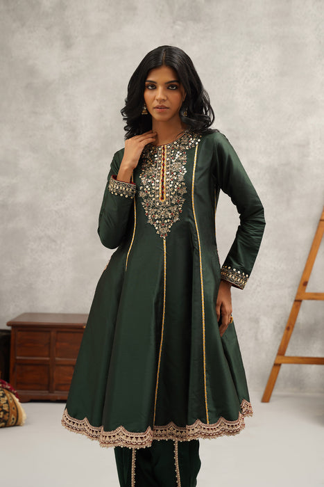 Green embroidered anarkali dhoti set