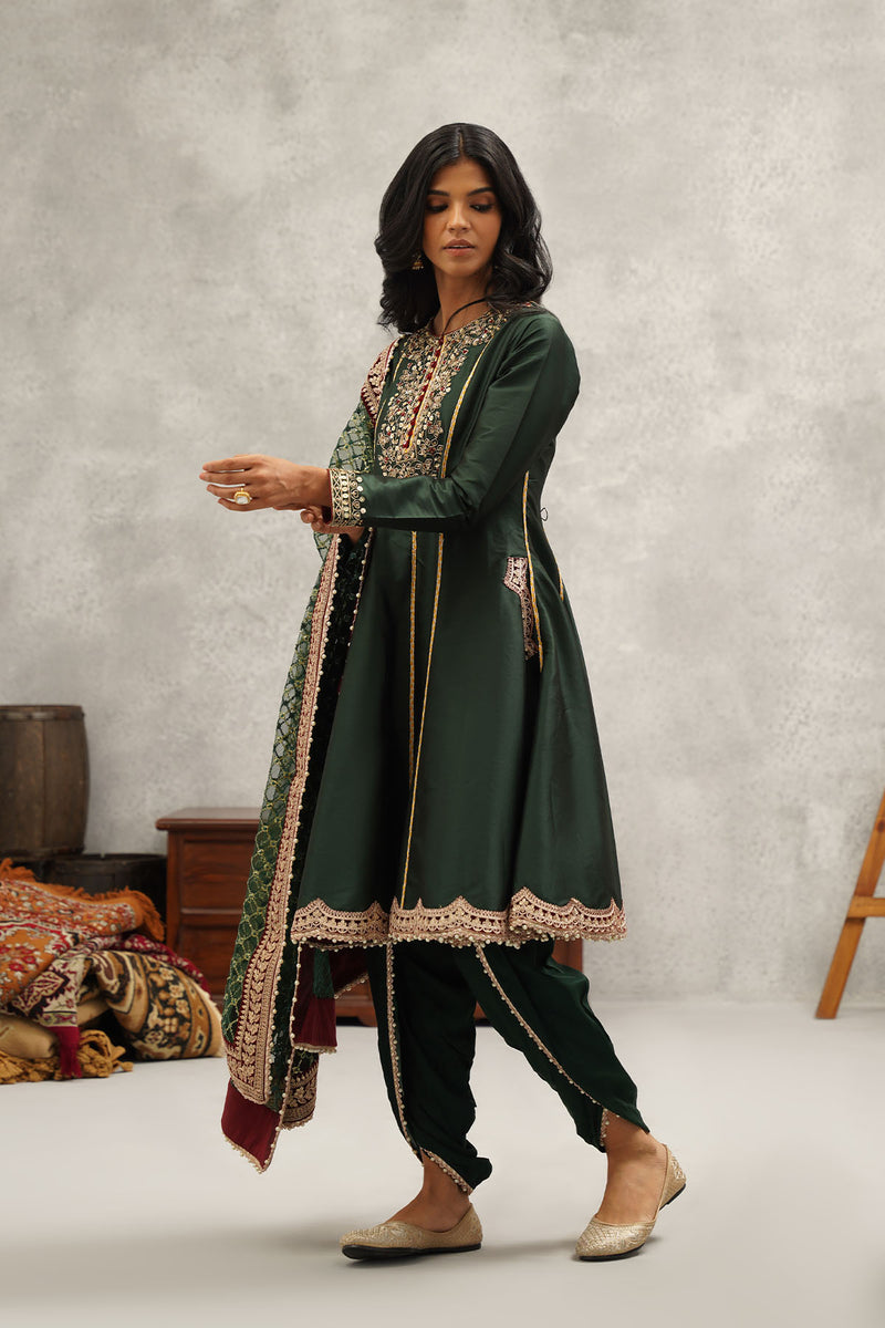 Green embroidered anarkali dhoti set