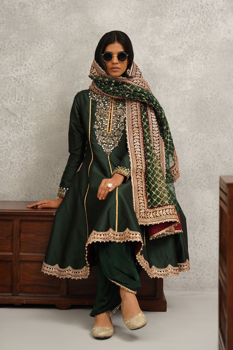 Green embroidered anarkali dhoti set