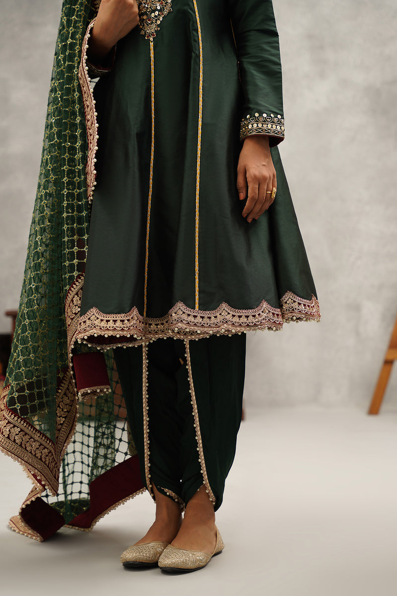 Green embroidered anarkali dhoti set