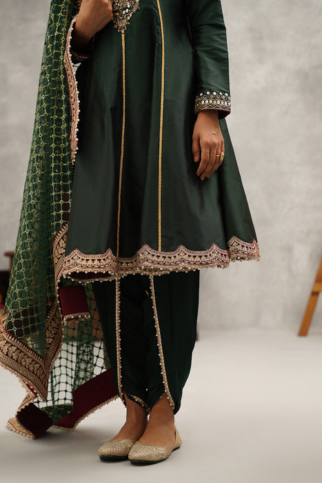 Green embroidered anarkali dhoti set