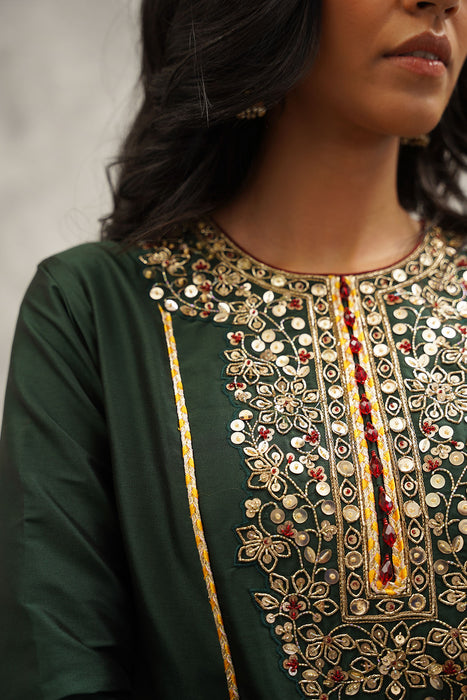 Green embroidered anarkali dhoti set