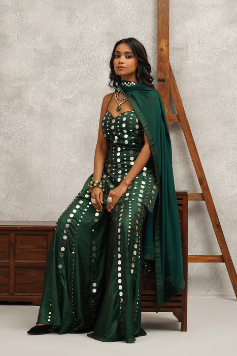 green  embroidered suit set