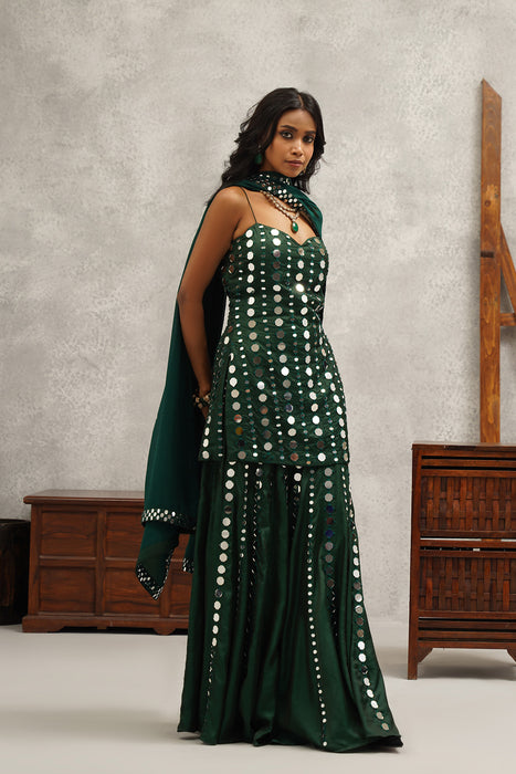 green  embroidered suit set