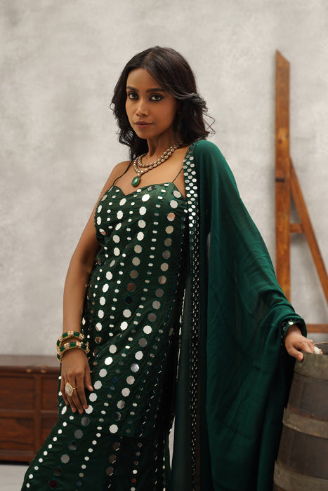 green  embroidered suit set