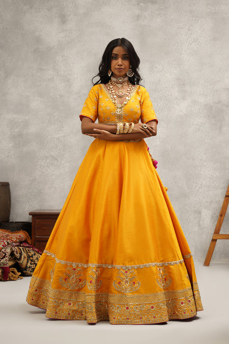 Yellow embroidered lehenga set
