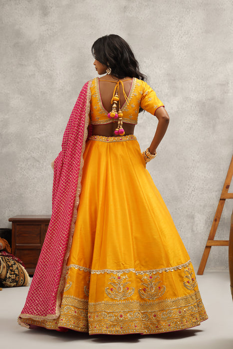 Yellow embroidered lehenga set