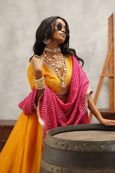 Yellow embroidered lehenga set