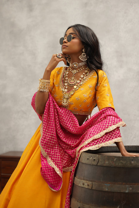Yellow embroidered lehenga set