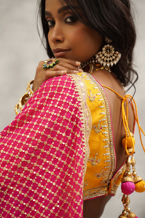 Yellow embroidered lehenga set