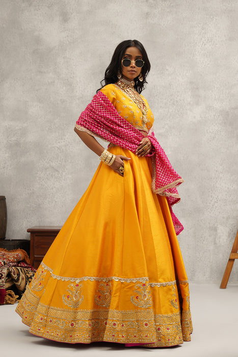 Yellow embroidered lehenga set