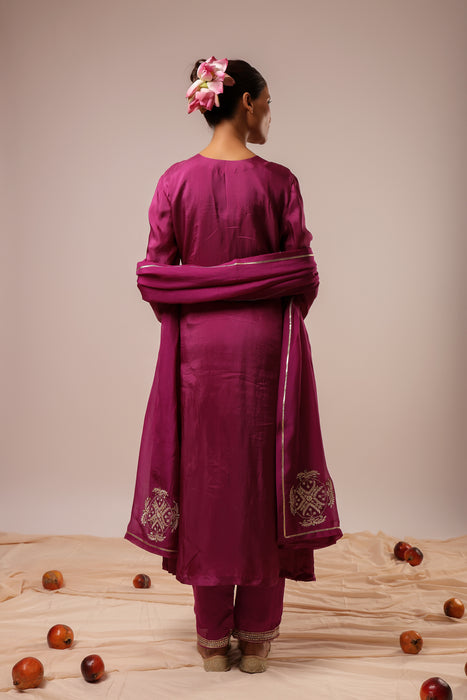 Purple A-Line Hand Embroidered Suit Set