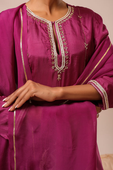 Purple A-Line Hand Embroidered Suit Set