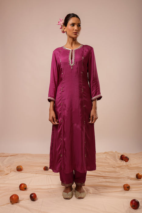 Purple A-Line Hand Embroidered Suit Set