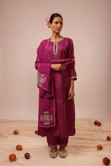 Purple A-Line Hand Embroidered Suit Set