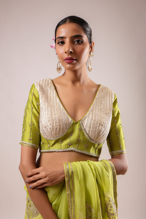 Light Green Embroidered Saree Set with Stitched Blouse